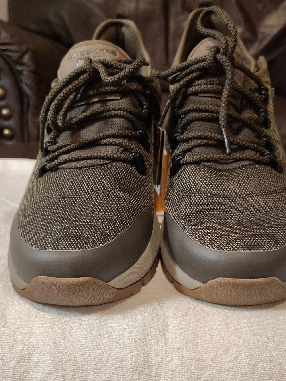 Skechers Men's Dark Green and Tan Outdoor Lace-Up Athletic Shoes